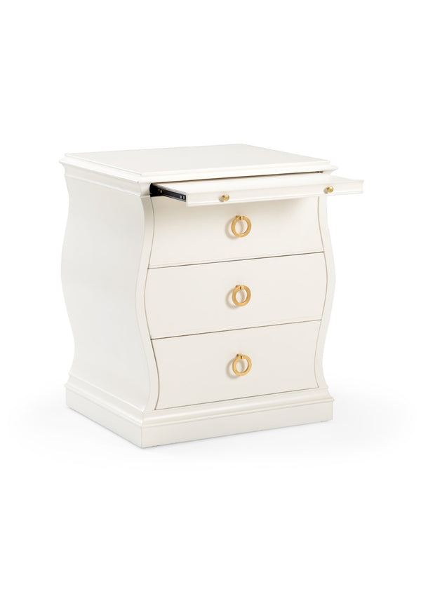 Chelsea House Gail Vintage-Style Drawer Chest With Curved Sides, Antique White Finish & Gold Leaf Pulls — 29"H 384732