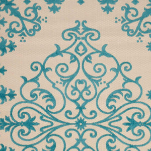 HomeRoots 8' Aqua Damask Area Rug – Elegant Indoor/Outdoor Carpet for Patios, Living Rooms, and Entryways 8' X 11' 384734