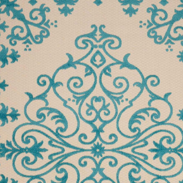 HomeRoots 8' Aqua Damask Area Rug – Elegant Indoor/Outdoor Carpet for Patios, Living Rooms, and Entryways 8' X 11' 384734