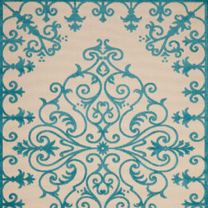 HomeRoots 8' Aqua Damask Area Rug – Elegant Indoor/Outdoor Carpet for Patios, Living Rooms, and Entryways 8' X 11' 384734