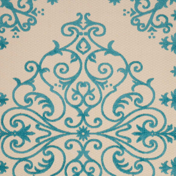 Homeroots 8' Aqua Damask Area Rug - Stylish Indoor Outdoor Accent For Timeless Elegance And Warmth 8' X 11' Polypropylene 384734