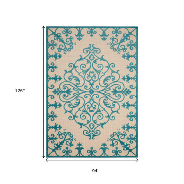 Homeroots 8' Aqua Damask Area Rug - Stylish Indoor Outdoor Accent For Timeless Elegance And Warmth 8' X 11' Polypropylene 384734