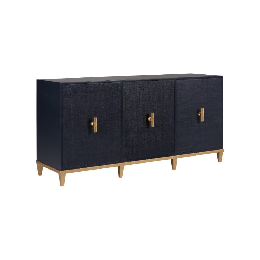 Chelsea House Avery Navy Console With Raffia Doors, Gold-Leaf Hardware — Claire Bell Design, Storage & Style 384740