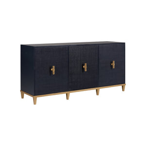 Chelsea House Avery Navy Console With Raffia Doors, Gold-Leaf Hardware — Claire Bell Design, Storage & Style 384740