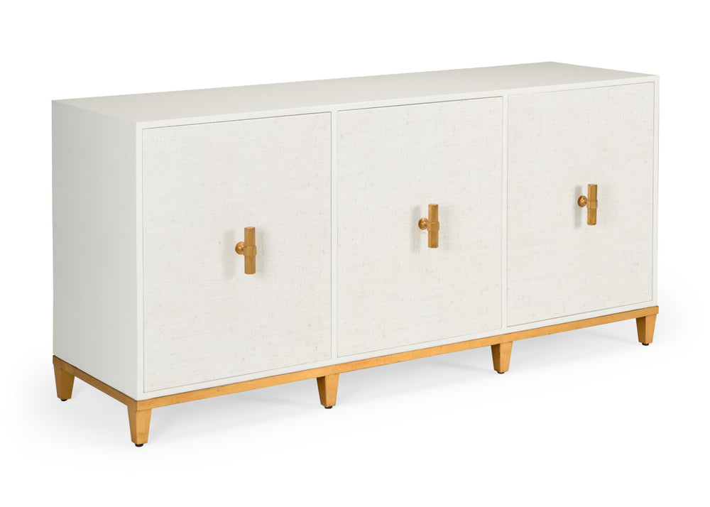 Chelsea House Avery White Console With Raffia Doors & Gold Leaf Pulls — Coastal-Modern Entryway Storage 384741