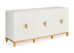 Chelsea House Avery White Console With Raffia Doors & Gold Leaf Pulls — Coastal-Modern Entryway Storage 384741