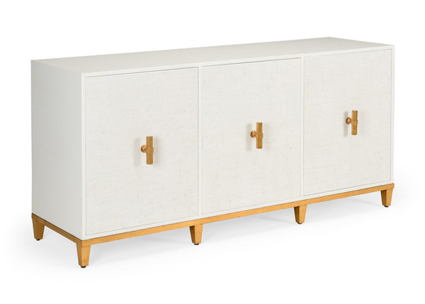 Chelsea House Avery White Console With Raffia Doors & Gold Leaf Pulls — Coastal-Modern Entryway Storage 384741