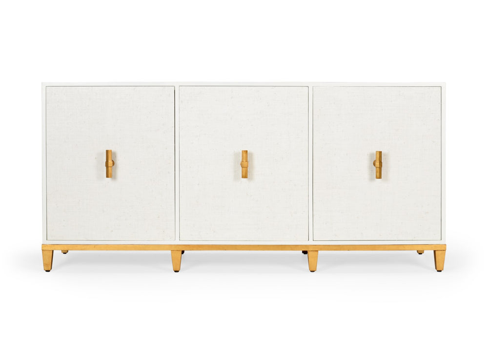Chelsea House Avery White Console With Raffia Doors & Gold Leaf Pulls — Coastal-Modern Entryway Storage 384741