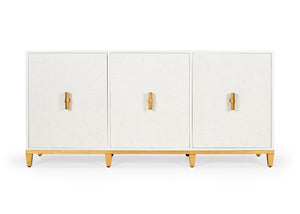 Chelsea House Avery White Console With Raffia Doors & Gold Leaf Pulls — Coastal-Modern Entryway Storage 384741