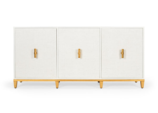 Chelsea House Avery White Console With Raffia Doors & Gold Leaf Pulls — Coastal-Modern Entryway Storage 384741