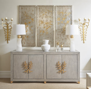 Chelsea House Cherry Blossom Triptych By Jamie Merida — Hand-Painted Panels With Antique Silver Leaf, 54"X66" Ready To Hang 384754