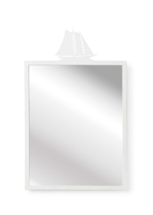 Chelsea House High Tide Mirror By Jamie Merida — Matte White Lacquered Metal Frame With Sailing Ship Accent, 38"X24" 384756