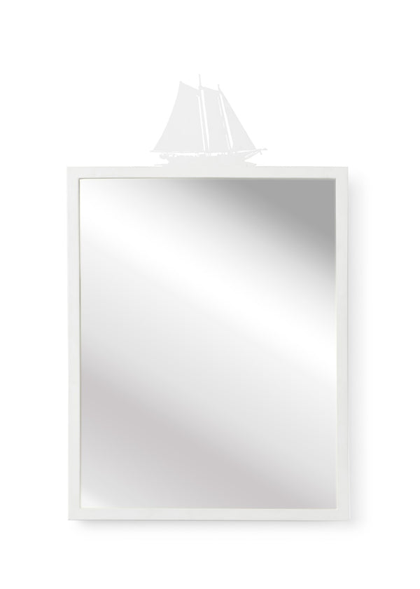 Chelsea House High Tide Mirror By Jamie Merida — Matte White Lacquered Metal Frame With Sailing Ship Accent, 38"X24" 384756