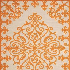 HomeRoots 8' Aqua Damask Area Rug – Elegant Indoor/Outdoor Carpet for Patios, Living Rooms, and Entryways 8 x 11 Orange 384756