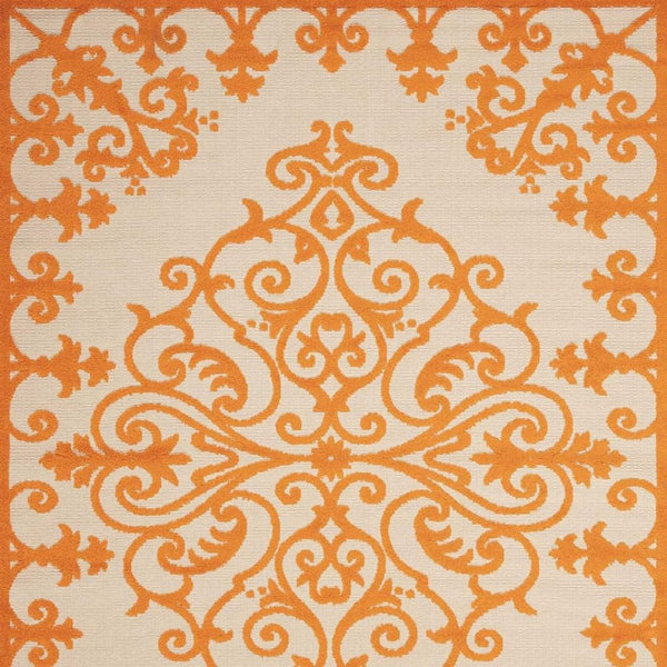 HomeRoots 8' Aqua Damask Area Rug – Elegant Indoor/Outdoor Carpet for Patios, Living Rooms, and Entryways 8 x 11 Orange 384756