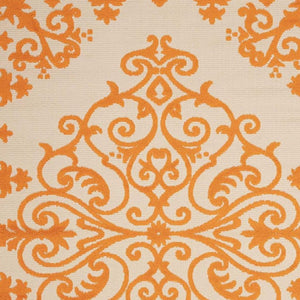 HomeRoots 8' Aqua Damask Area Rug – Elegant Indoor/Outdoor Carpet for Patios, Living Rooms, and Entryways 8 x 11 Orange 384756