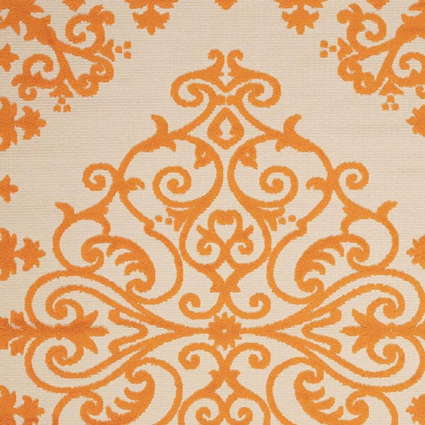 HomeRoots 8' Aqua Damask Area Rug – Elegant Indoor/Outdoor Carpet for Patios, Living Rooms, and Entryways 8 x 11 Orange 384756