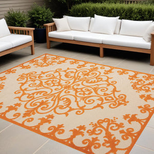 Homeroots 8' Aqua Damask Area Rug - Stylish Indoor Outdoor Accent For Timeless Elegance And Warmth 8 X 11 Polypropylene 384756