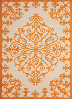 HomeRoots 8' Aqua Damask Area Rug – Elegant Indoor/Outdoor Carpet for Patios, Living Rooms, and Entryways 8 x 11 Orange 384756