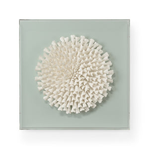 Chelsea House Succulent Handmade Ceramic Wall Sculpture In Clear Acrylic Frame — Mint White Modern Botanical Art 384760