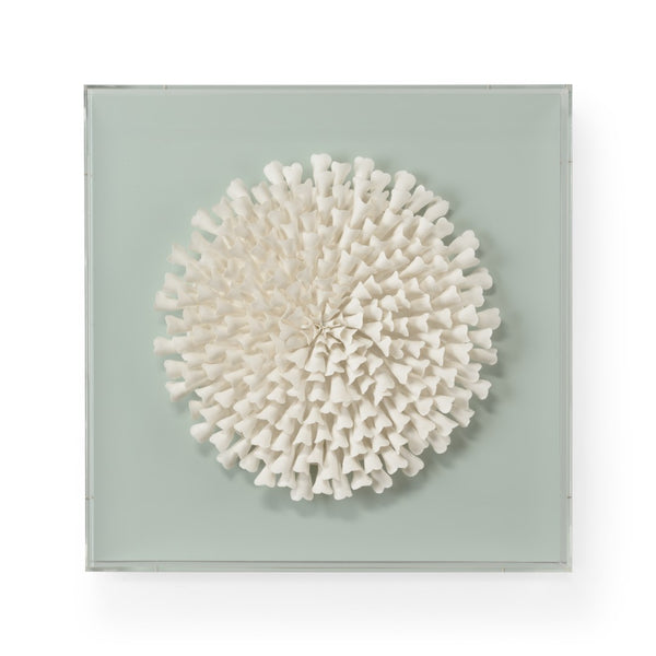 Chelsea House Succulent Handmade Ceramic Wall Sculpture In Clear Acrylic Frame — Mint White Modern Botanical Art 384760