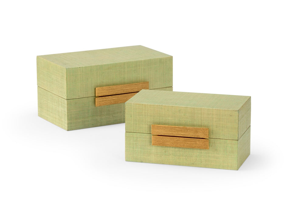 Chelsea House Raffia Seafoam Boxes Set Of 2 With Gold-Leaf Hardware — Handwoven Coastal Storage For Stylish Organization 384764
