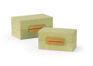 Chelsea House Raffia Seafoam Boxes Set Of 2 With Gold-Leaf Hardware — Handwoven Coastal Storage For Stylish Organization 384764