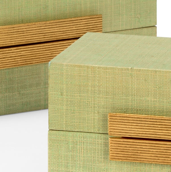 Chelsea House Raffia Seafoam Boxes Set Of 2 With Gold-Leaf Hardware — Handwoven Coastal Storage For Stylish Organization 384764