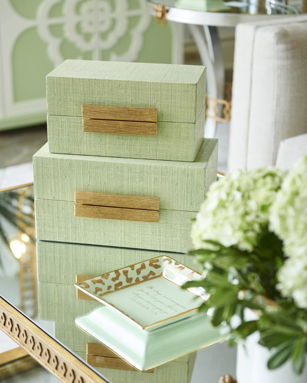 Chelsea House Raffia Seafoam Boxes Set Of 2 With Gold-Leaf Hardware — Handwoven Coastal Storage For Stylish Organization 384764