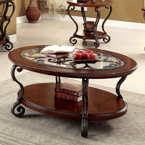 English Elm Traditional Elegant Brown Cherry Side Table with Ornate Scroll Legs and Open Shelf for Living Room Decor Brown Multi 52 L x 39 W x 8 H B011P203063