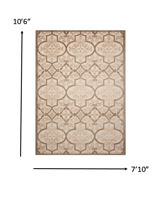 Homeroots 4' Cream Moroccan Area Rug - Stylish Indoor Outdoor Design For Living Spaces, Patios, And More! 8' X 11' Polypropylene 384771