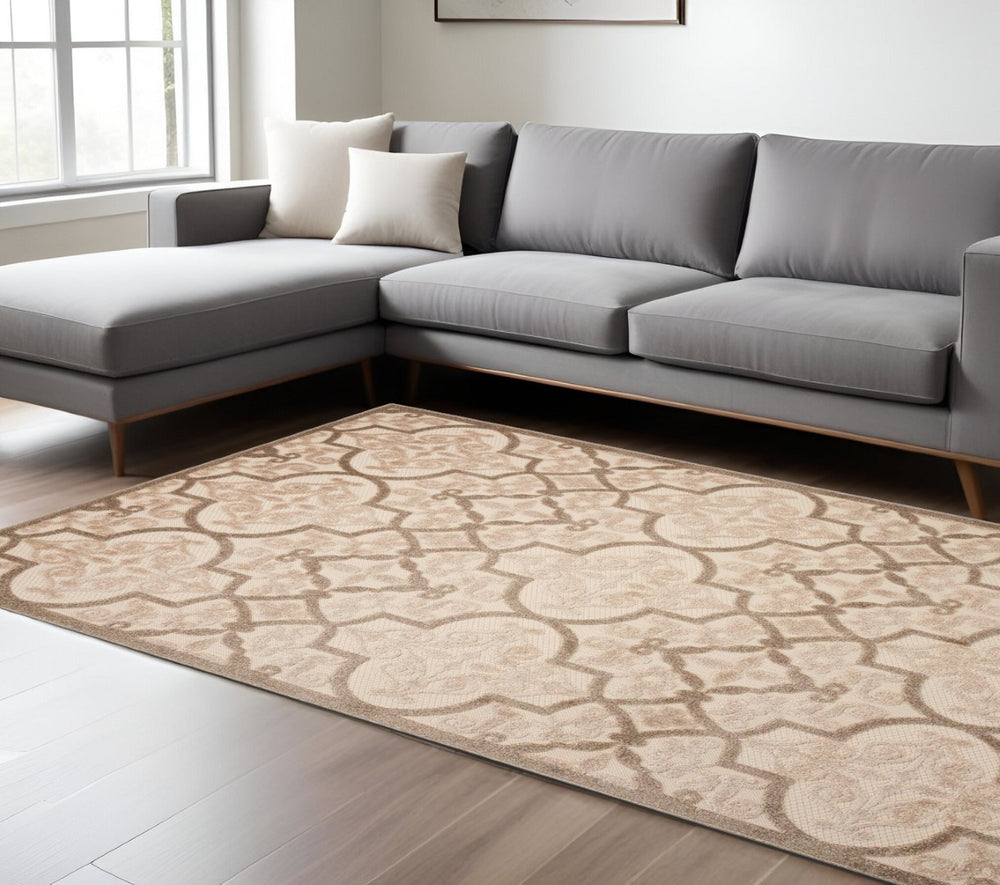 HomeRoots 5' Cream Moroccan Indoor Outdoor Area Rug for Timeless Style and Durability in Any Space 8' x 11' 384771