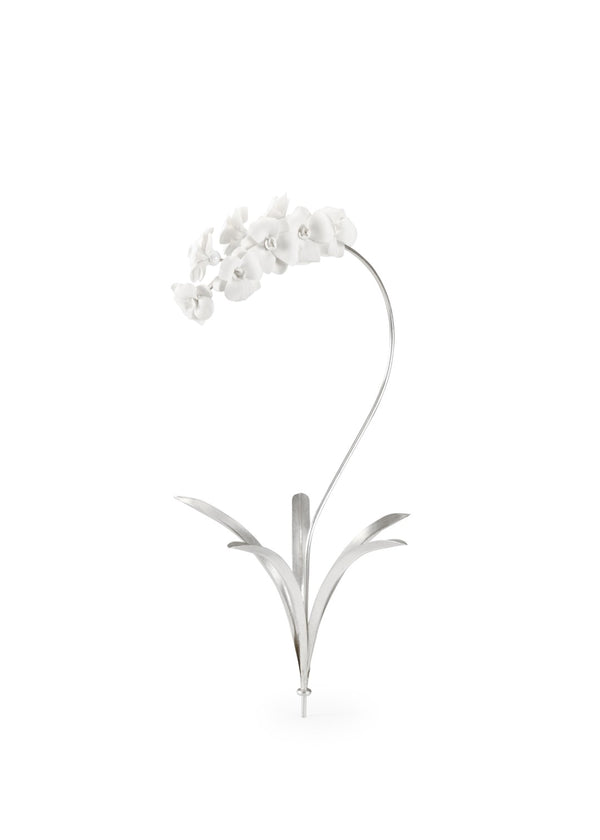 Chelsea House Orchid Handcrafted Silver Stem With Matte Porcelain Blooms, Antique Silver Leaf, 27" Tall Elegance 384775