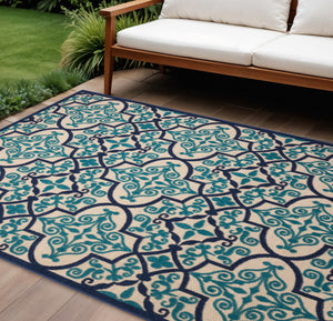 Homeroots 4' Cream Moroccan Area Rug - Stylish Indoor Outdoor Design For Living Spaces, Patios, And More! 8? X 11? Polypropylene 384779