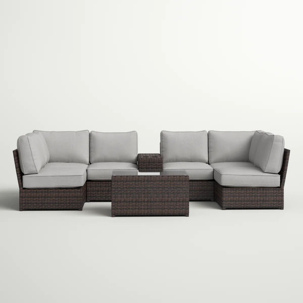 English Elm Fully Assembled 8-Piece Modular Outdoor Seating Group With Plush Cushions For Stylish Gatherings B120S00242
