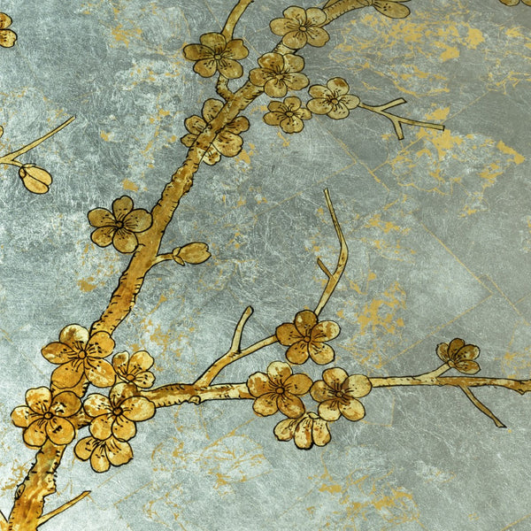 Chelsea House Cherry Blossom Hand-Painted Cocktail Table By Jamie Merida With Gold & Silver Leaf, Elegant Centerpiece 384780