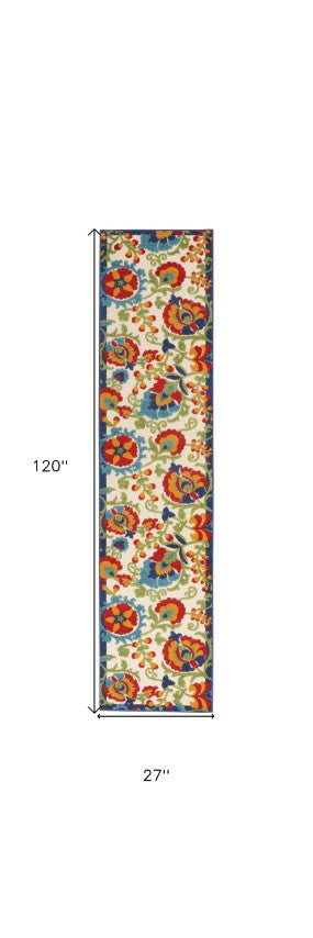 Homeroots 10' Green And Ivory Area Rug - Stylish Indoor Outdoor Decor, Durable, Easy Maintenance, Versatile Design 2' X 10' Polypropylene 384782