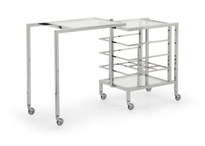 Chelsea House Rankin Polished Nickel Bar Cart With 6-Bottle Rack, Clear Shelves, Swivel Access & Locking Casters 384786