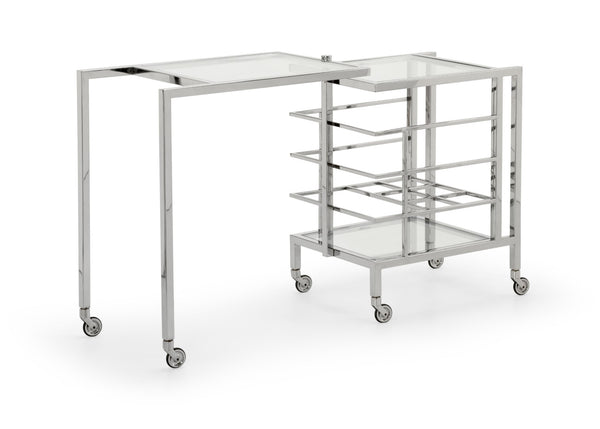 Chelsea House Rankin Polished Nickel Bar Cart With 6-Bottle Rack, Clear Shelves, Swivel Access & Locking Casters 384786