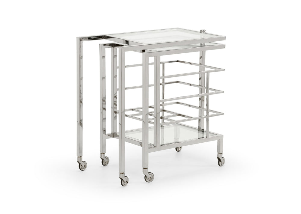 Chelsea House Rankin Polished Nickel Bar Cart With 6-Bottle Rack, Clear Shelves, Swivel Access & Locking Casters 384786