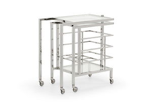Chelsea House Rankin Polished Nickel Bar Cart With 6-Bottle Rack, Clear Shelves, Swivel Access & Locking Casters 384786