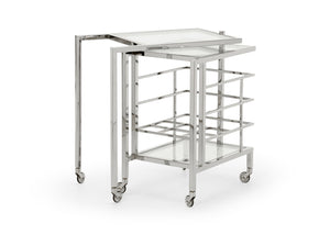 Chelsea House Rankin Polished Nickel Bar Cart With 6-Bottle Rack, Clear Shelves, Swivel Access & Locking Casters 384786