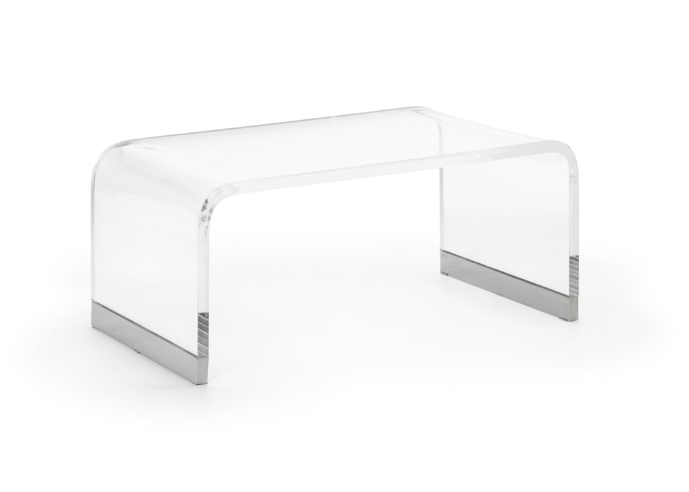 Chelsea House Waterfall Acrylic Coffee Table With Nickel Caps — 1-1/8" Clear Waterfall Edge, Modern Sculptural DéCor 384788