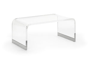 Chelsea House Waterfall Acrylic Coffee Table With Nickel Caps — 1-1/8" Clear Waterfall Edge, Modern Sculptural DéCor 384788