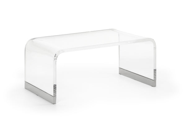 Chelsea House Waterfall Acrylic Coffee Table With Nickel Caps — 1-1/8" Clear Waterfall Edge, Modern Sculptural DéCor 384788