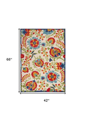 Homeroots 10' Green And Ivory Area Rug - Stylish Indoor Outdoor Decor, Durable, Easy Maintenance, Versatile Design 4' X 6' Polypropylene 384790