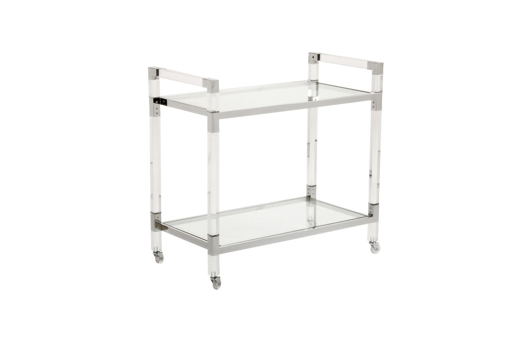 Chelsea House Acrylic Transparent Bar Cart With Tempered Beveled Glass Shelves & Polished Nickel Frame For Entertaining 384791
