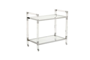 Chelsea House Acrylic Transparent Bar Cart With Tempered Beveled Glass Shelves & Polished Nickel Frame For Entertaining 384791