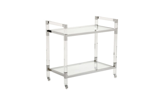 Chelsea House Acrylic Transparent Bar Cart With Tempered Beveled Glass Shelves & Polished Nickel Frame For Entertaining 384791