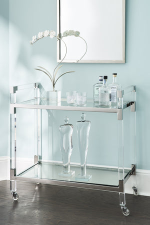 Chelsea House Acrylic Transparent Bar Cart With Tempered Beveled Glass Shelves & Polished Nickel Frame For Entertaining 384791